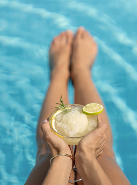 Poolside drink enjoyed at a Mykonos Town hotel